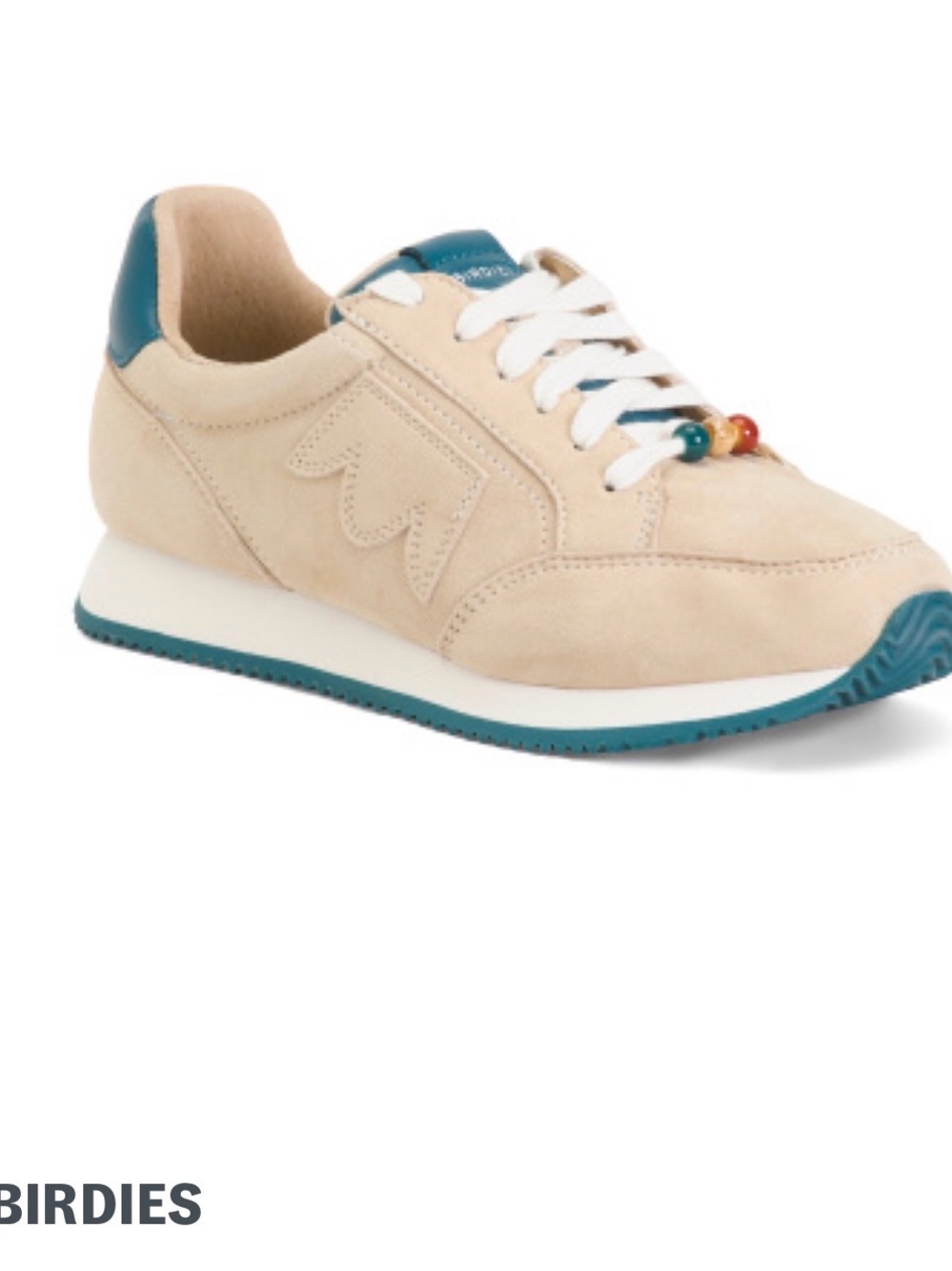 Birdies Suede Low-Top Sneaker in Beige with Teal Trim